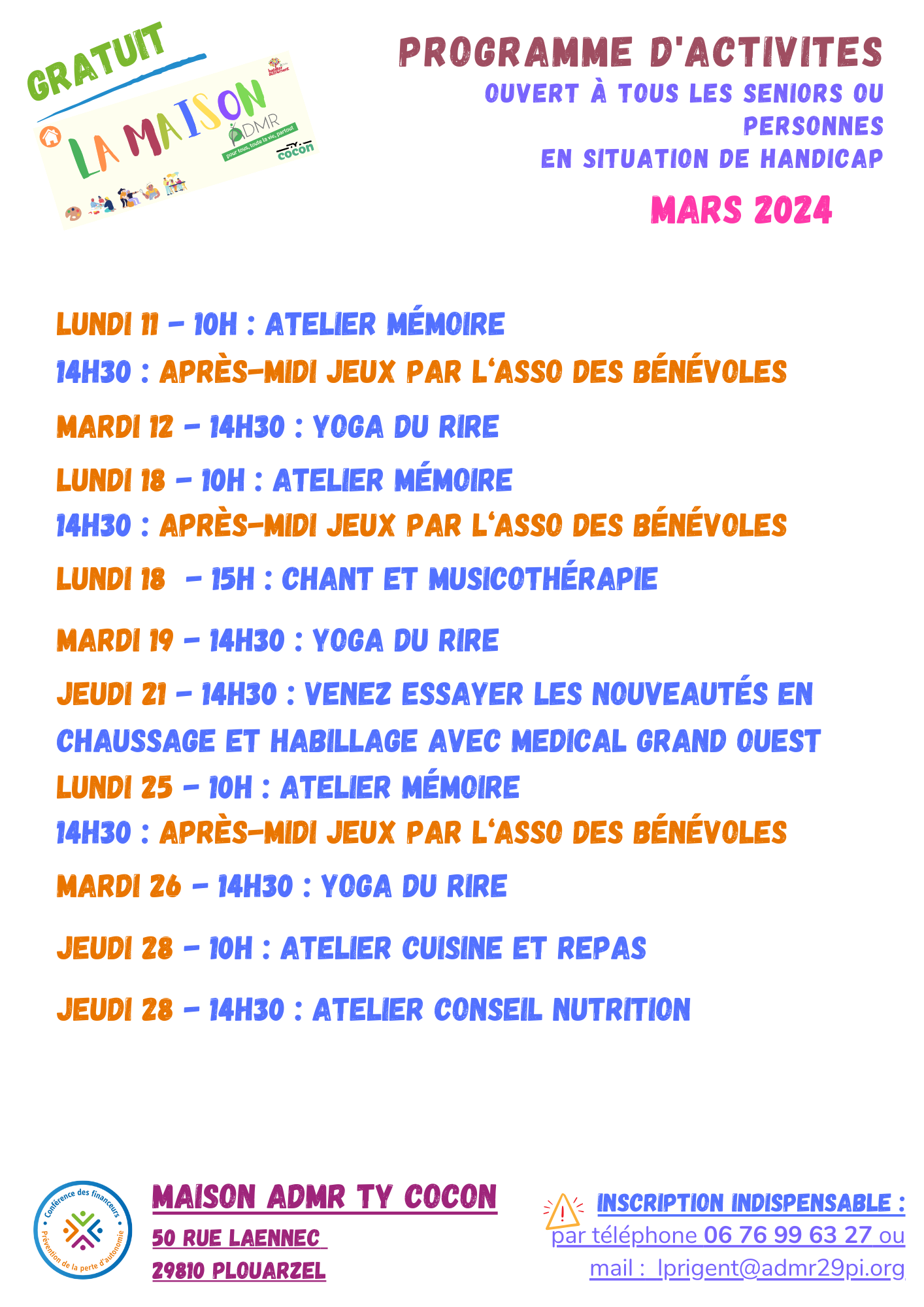 Programme Maison ADMR Ty Cocon Mars 2024