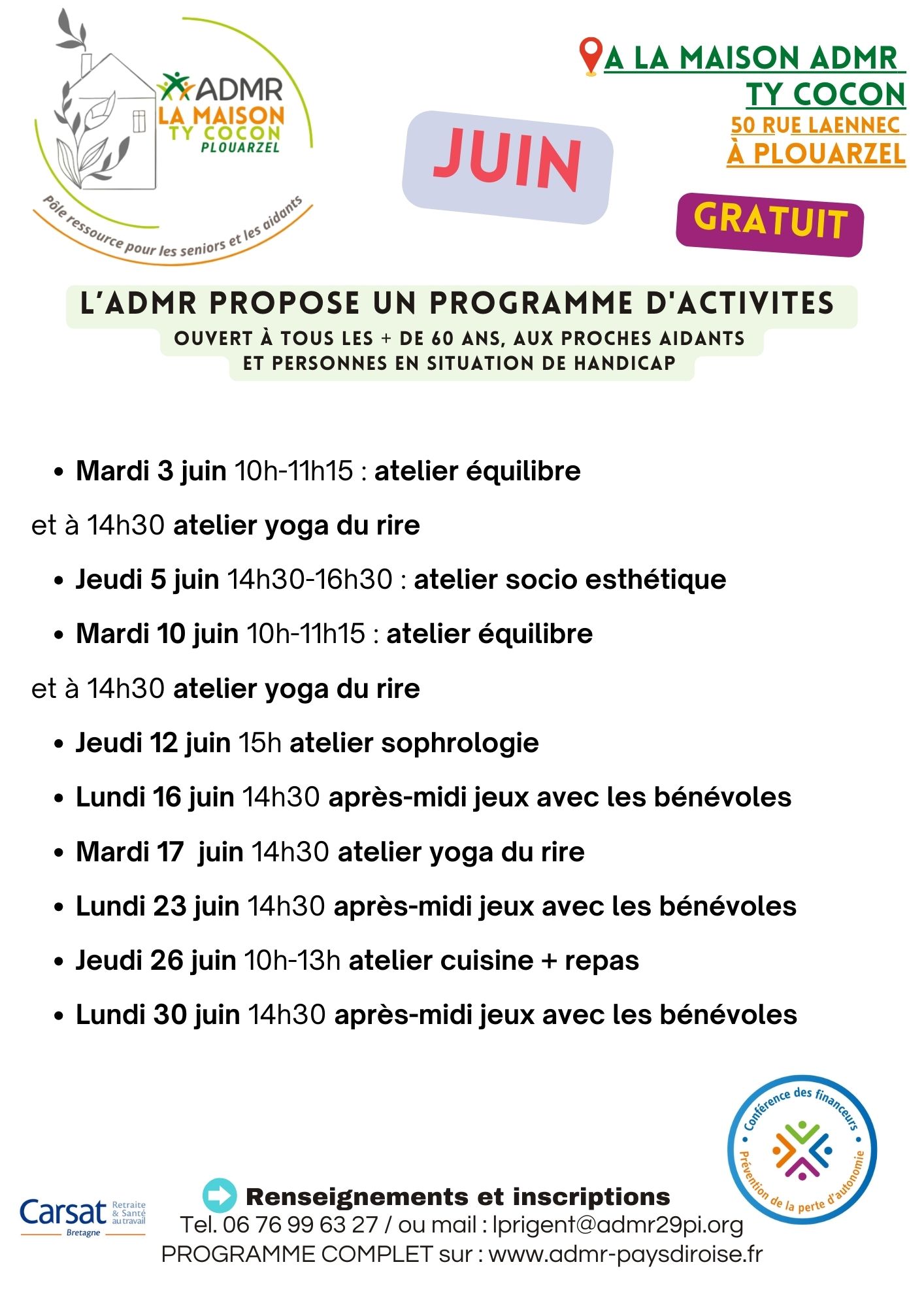 Programme Maison ADMR Ty Cocon JUIN
