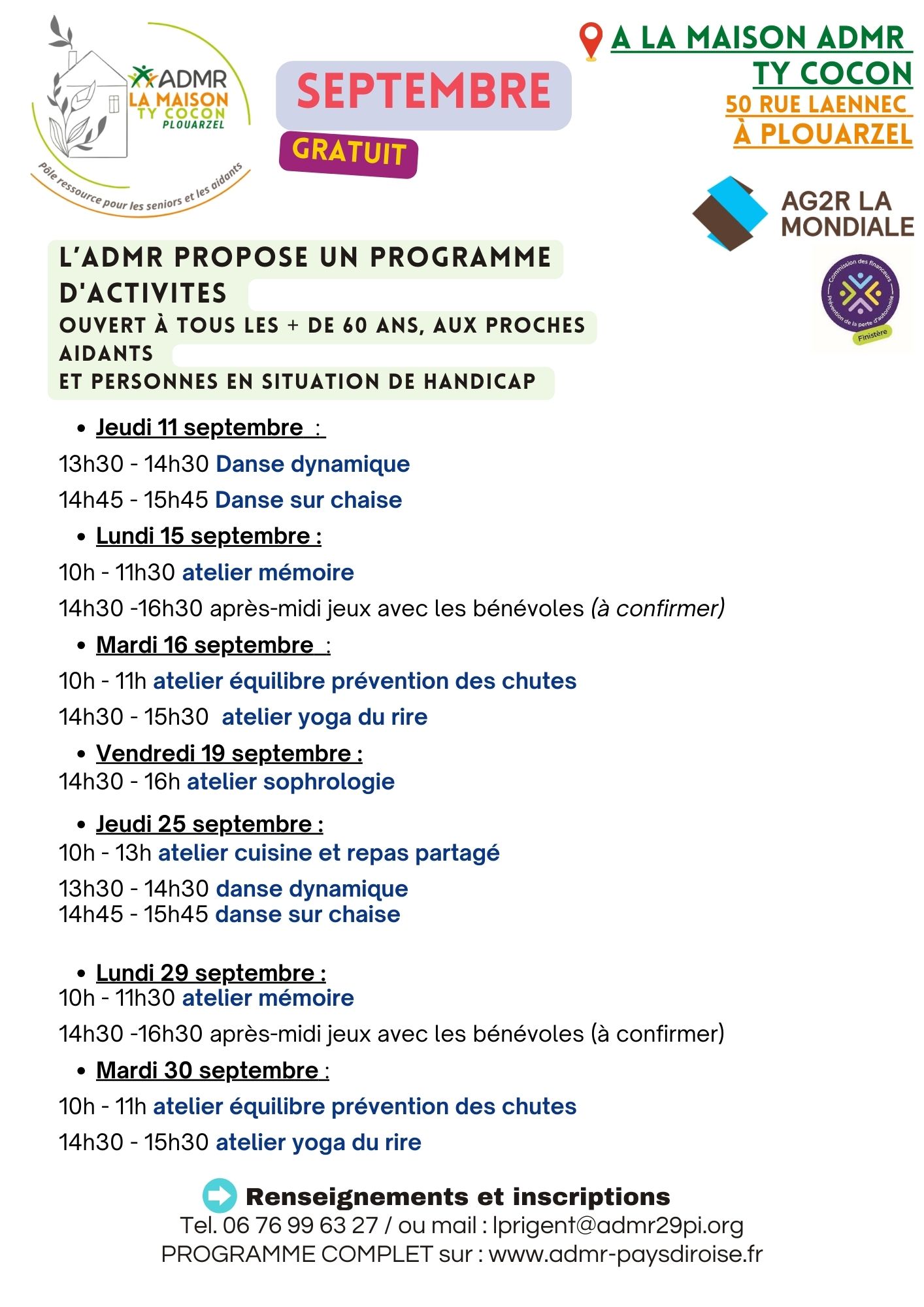Programme Maison ADMR Ty Cocon Septembre 25