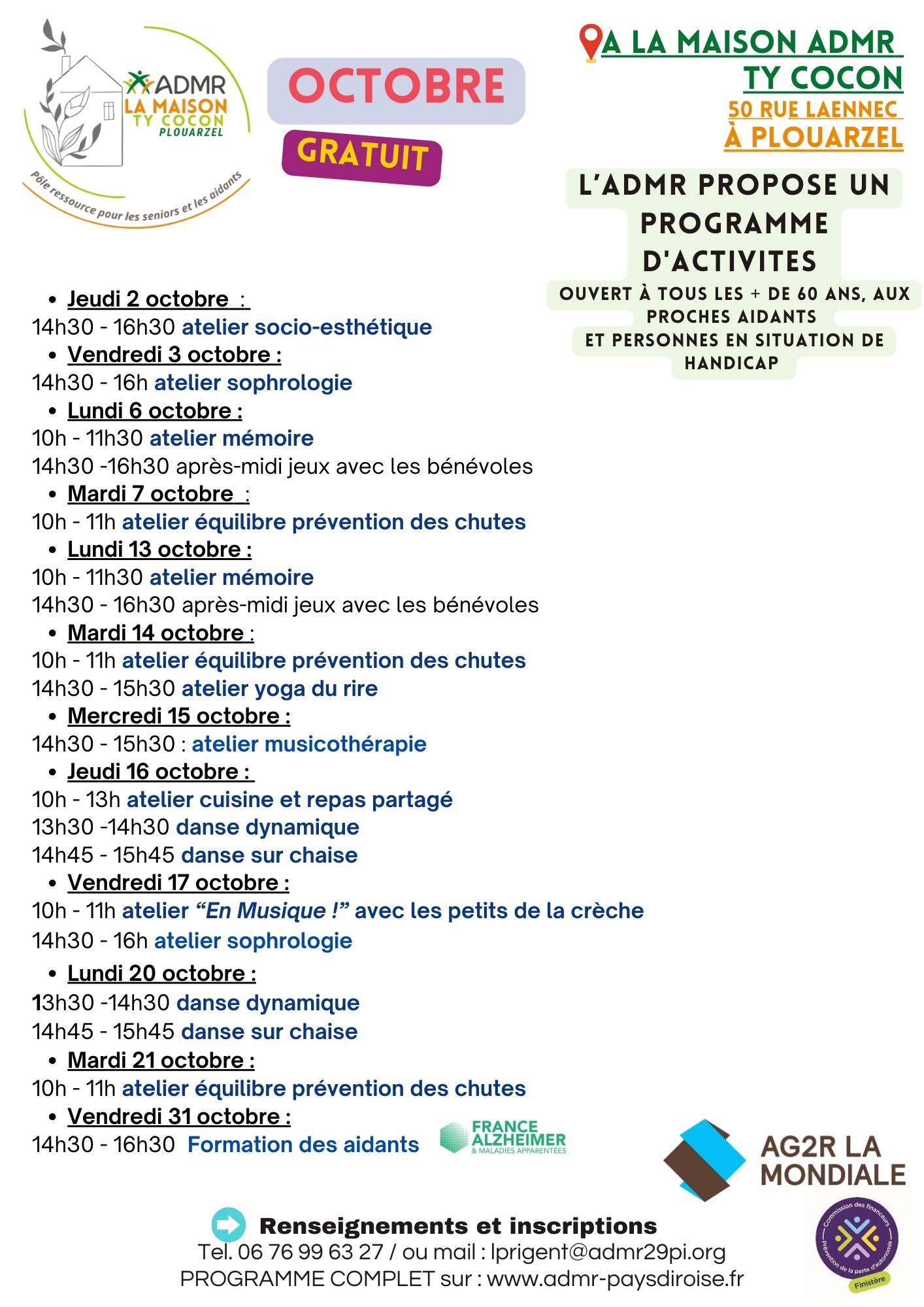 Programme Maison ADMR octobre