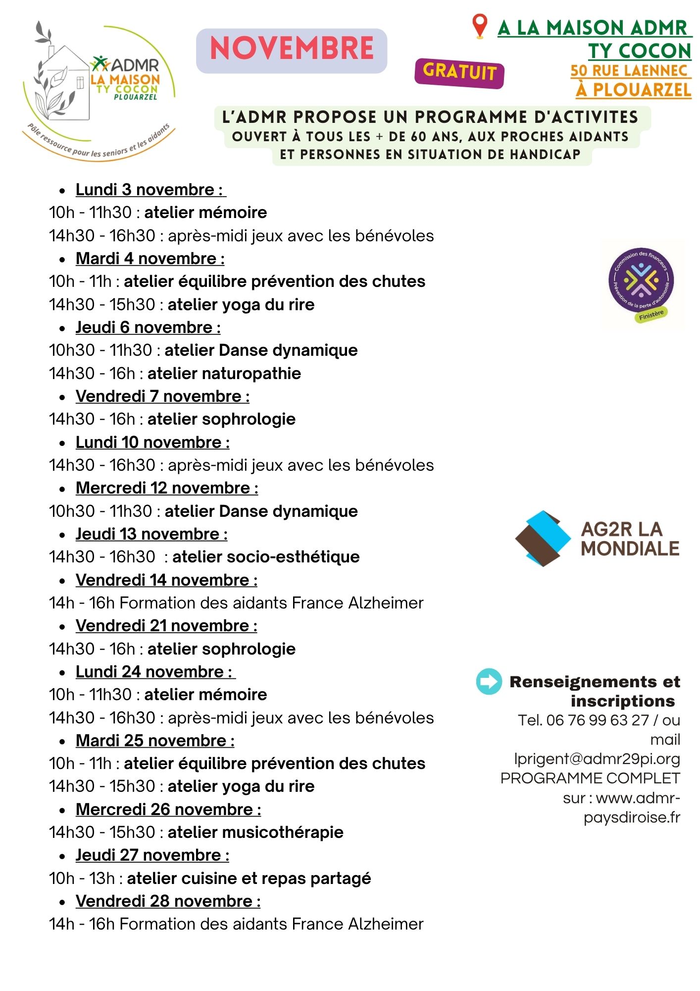 Programme Maison ADMR novembre