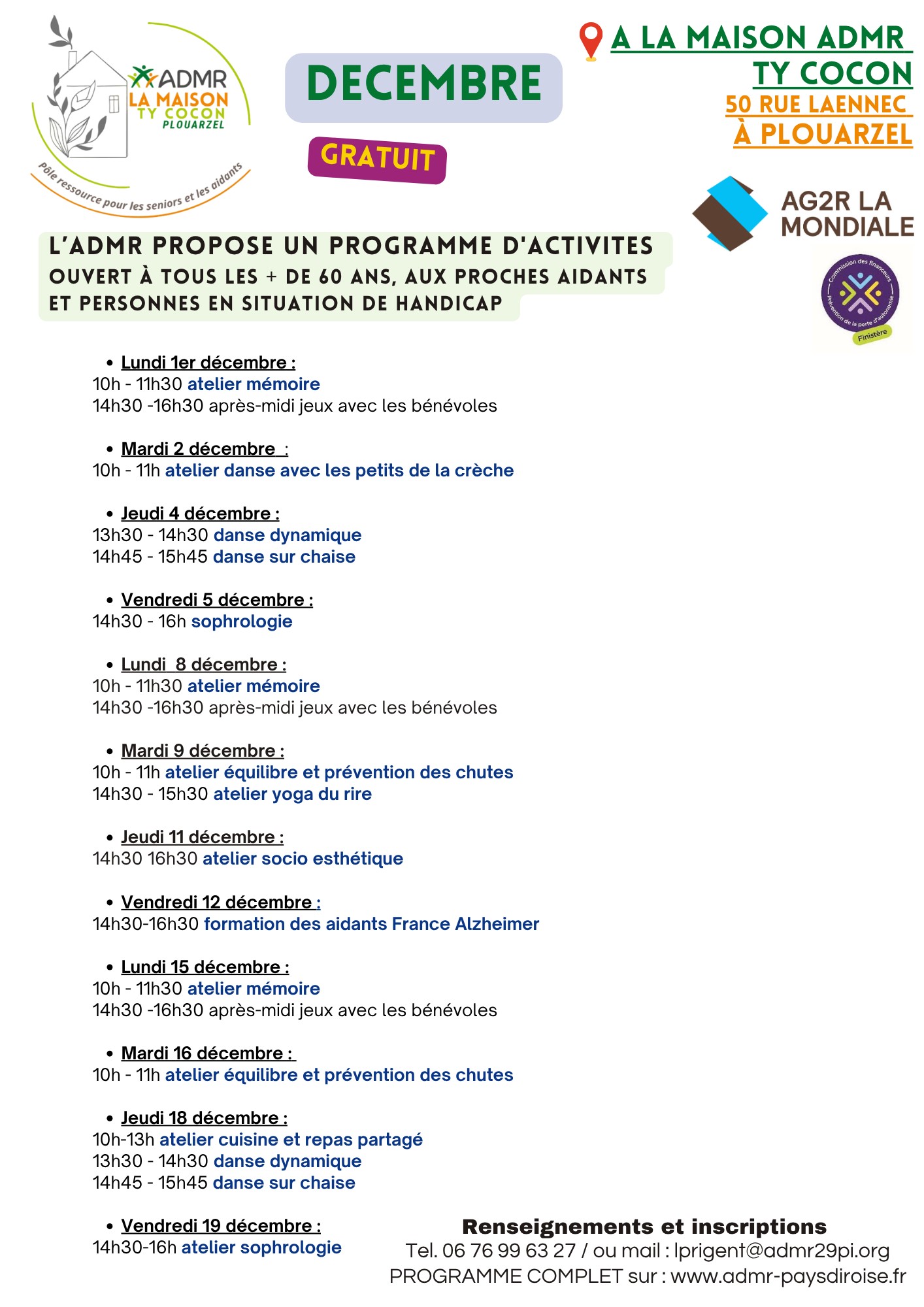 Programme Maison ADMR décembre