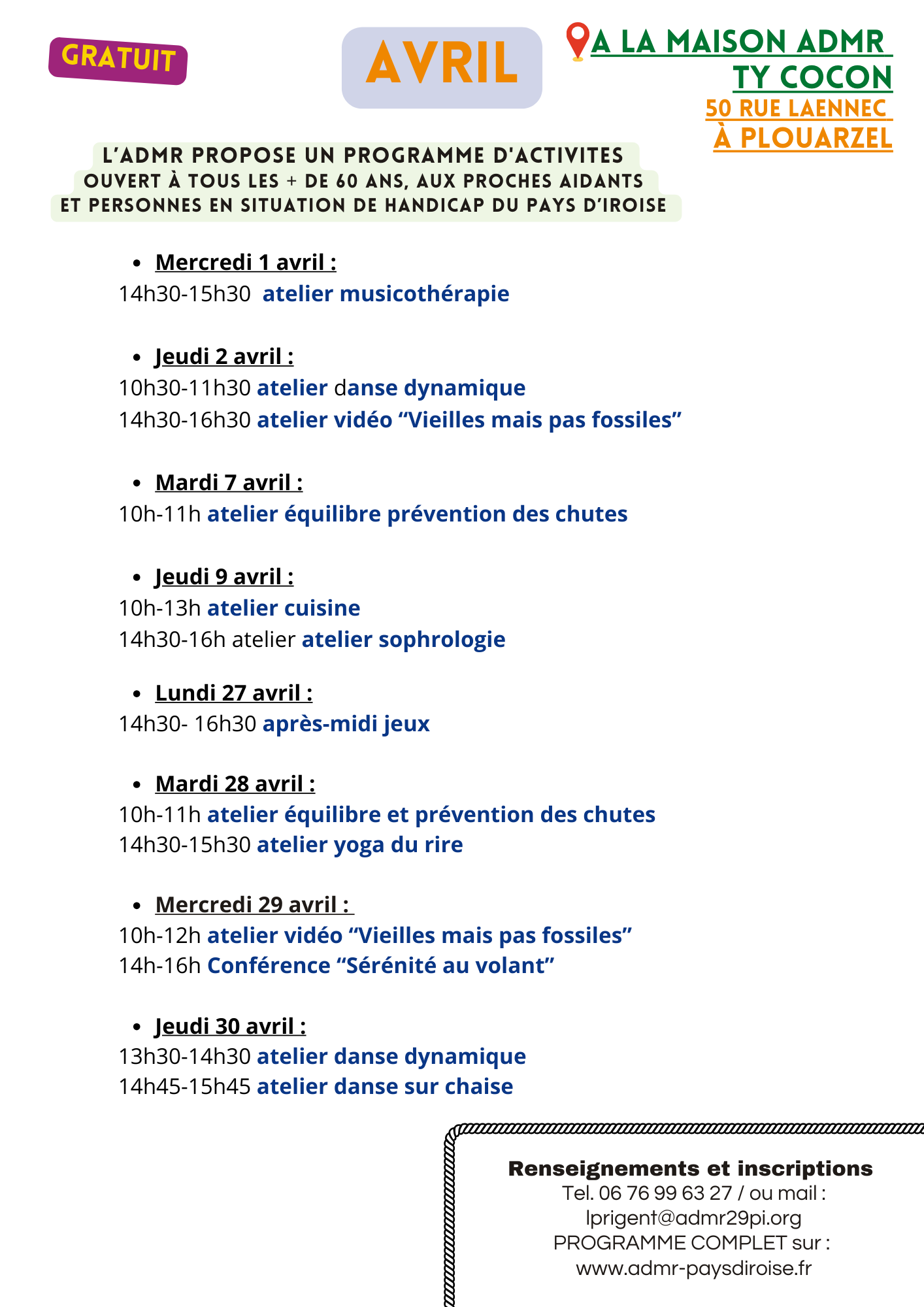 Programme Maison ADMR Avril