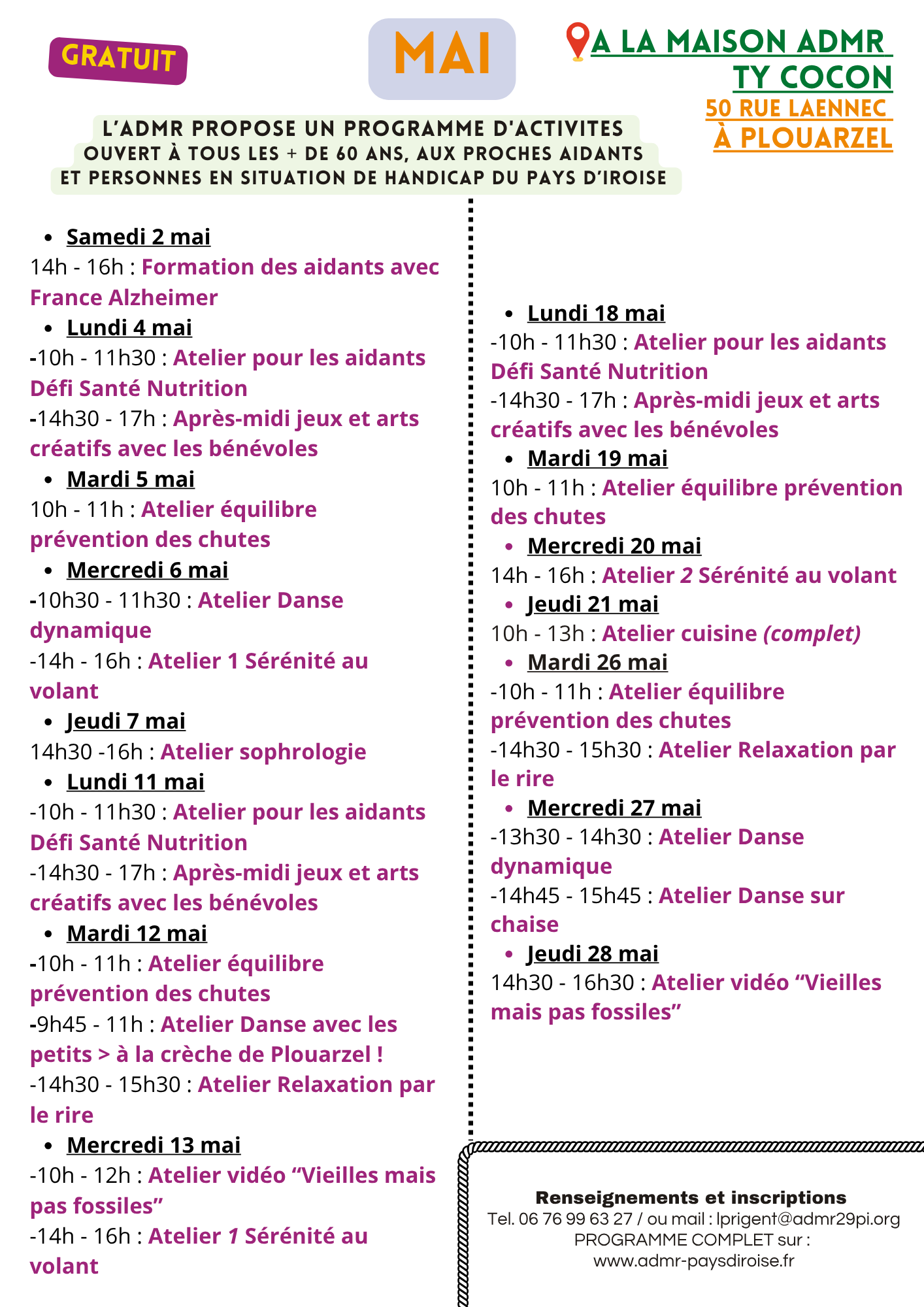 Programme Maison ADMR Mai