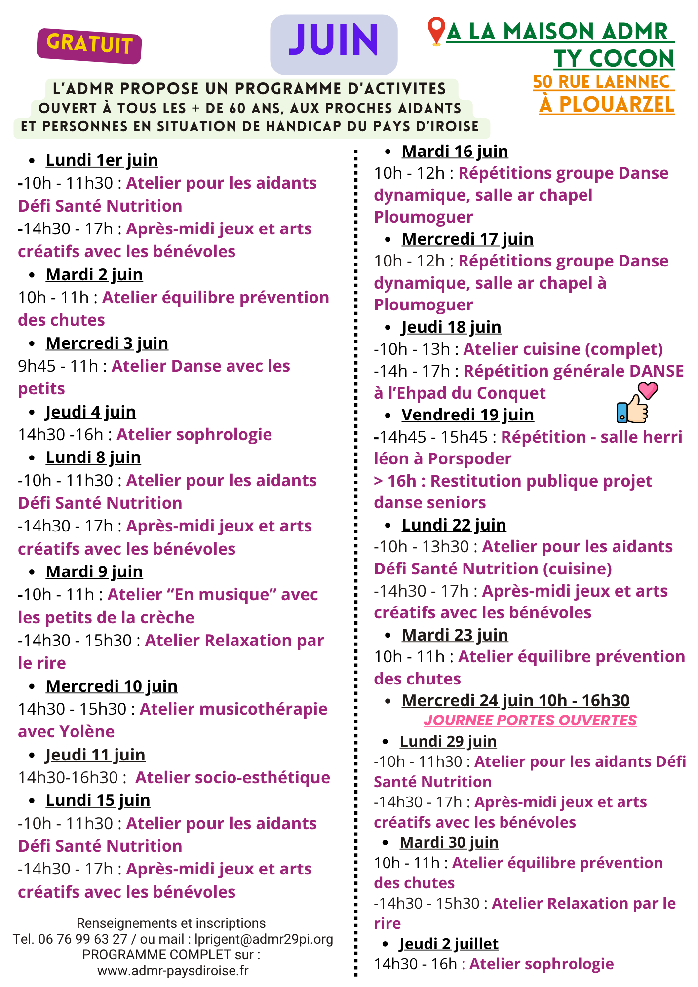Programme Maison ADMR JUIN